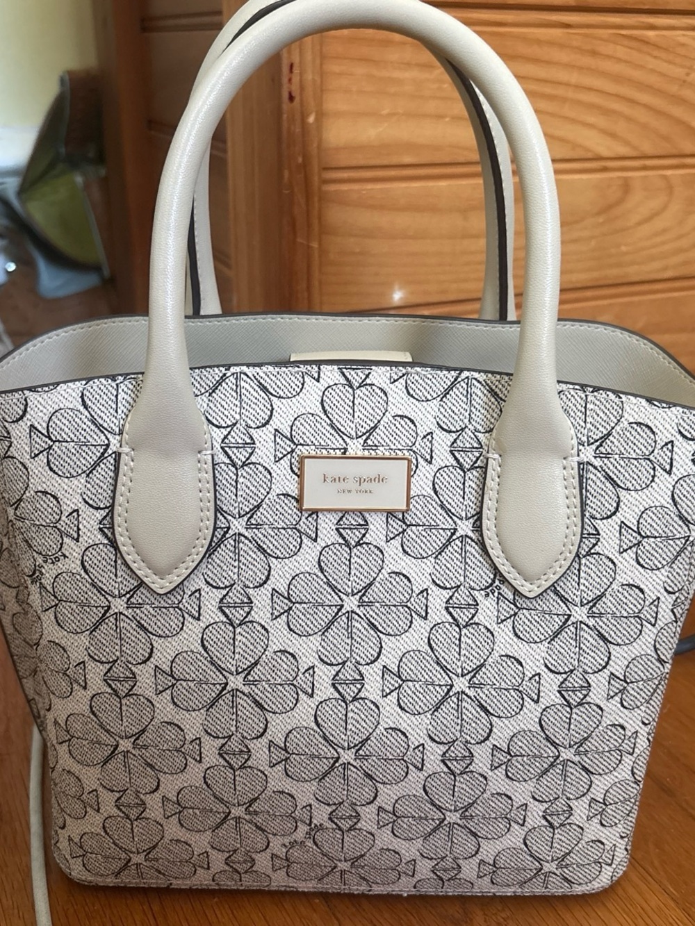 kate spade White and Black Floral-Print Satchel